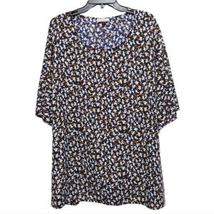 Molly & Isadora Floral Short Sleeve Tie Front Oversize Blouse Women's Size 4X